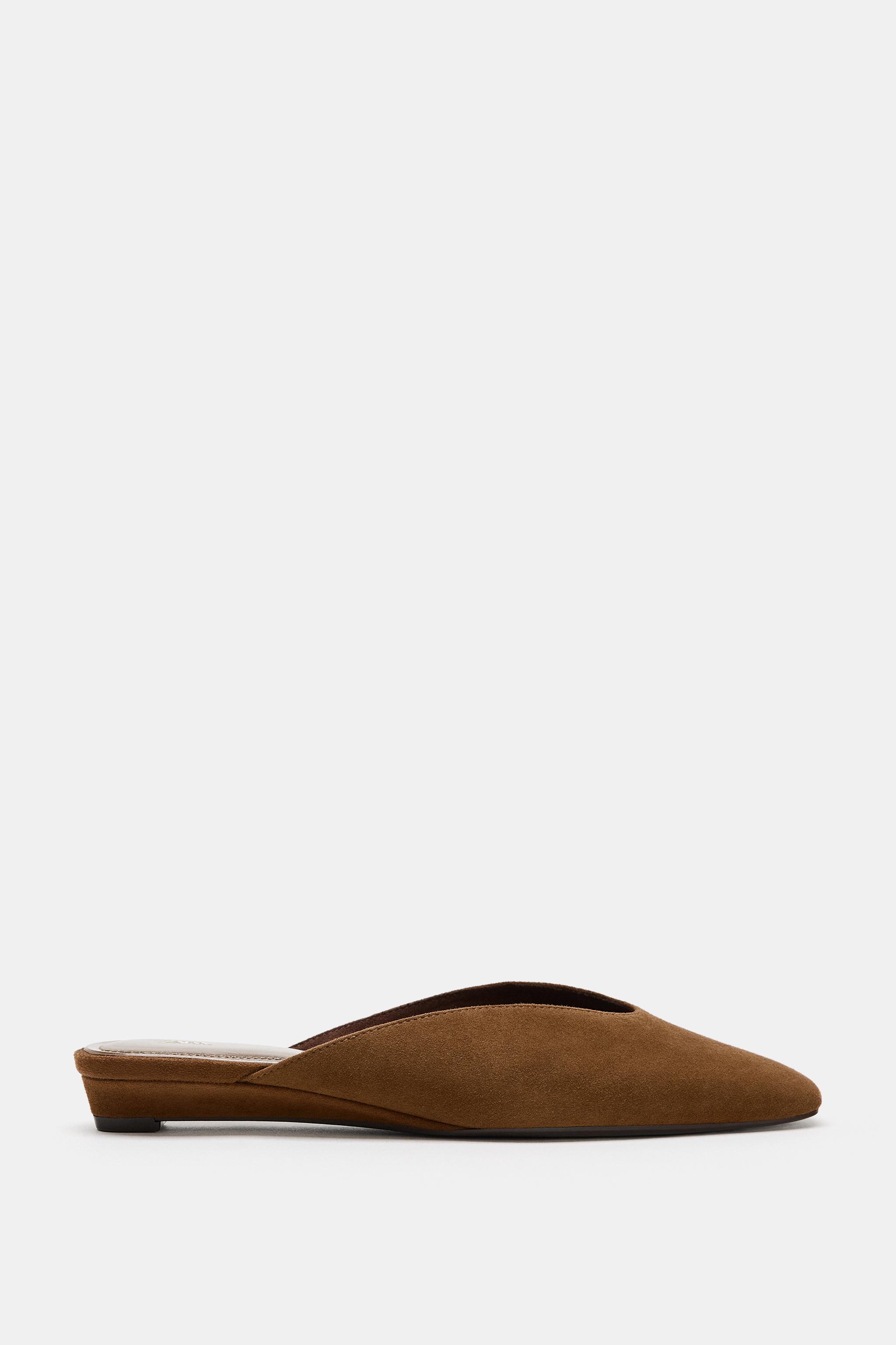 Suede Wedge Slingback Shoes - Brown - 2