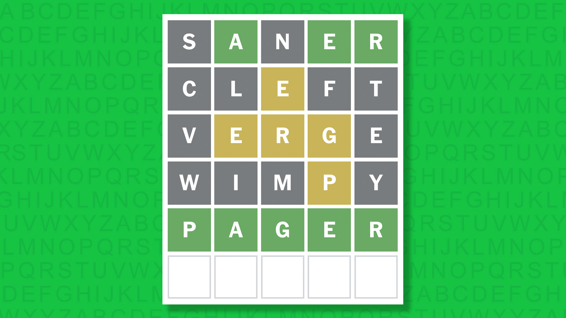 NYT Wordle answer for game 1920 on a green background