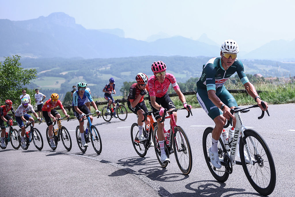2025 Critérium du Dauphiné stage 6: Mathieu van der Poel leads the break of the day.