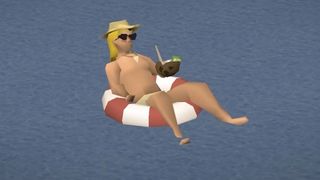 Old School RuneScape player floats shirtless in a dingy with a coconut drink