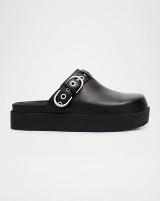 Geo Leather Buckle Platform Mules