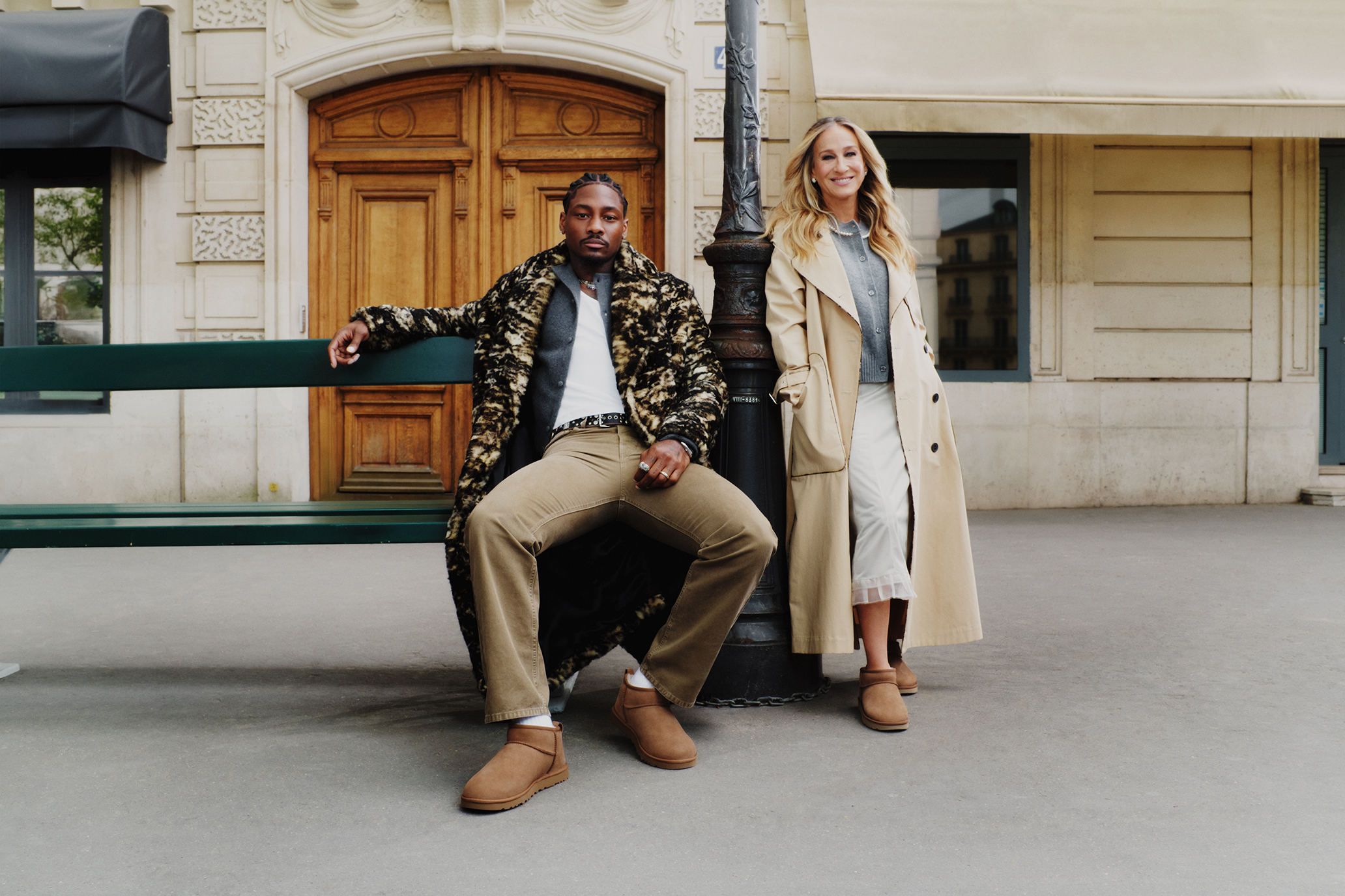 sarah jessica parker and stefon diggs in the ugg autumn winter 2025 campaign
