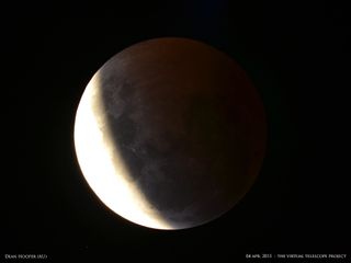 Astrophotographer Dean Hooper captured this view of the total lunar eclipse of April 4, 2015 from Melbourne, Victoria in Australia. This image was provided by the Virtual Telescope Project in Italy.