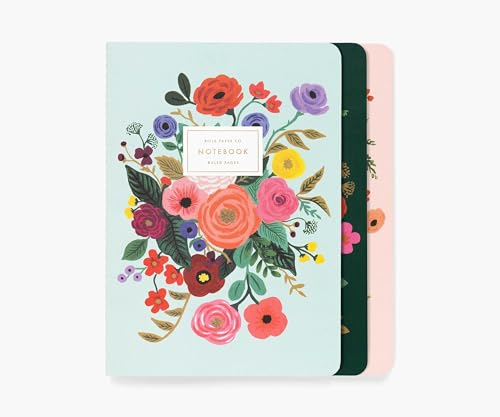 Rifle Paper Co. Garden Party Stitched Notebook Set, Set of 3 Colorful Notebooks, 64 Ruled Pages With Gold Ink, Full Color Canvas Cover With White Text Paper Interior (6