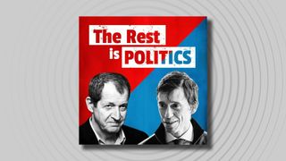 The logo of the The Rest is Politics podcast on a grey background