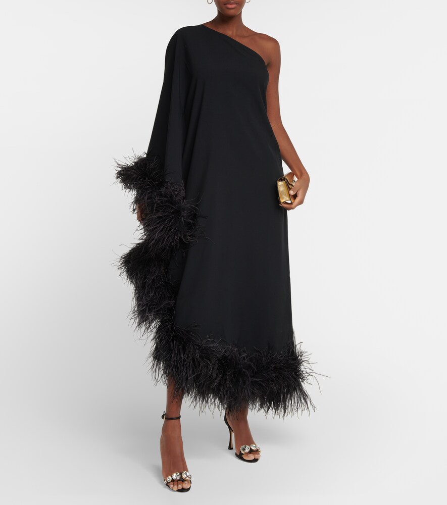 Ubud Feather-Trimmed Crêpe Gown
