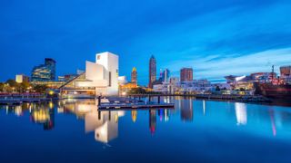 Downtown Cleveland skyline from the lakefront in Ohio.