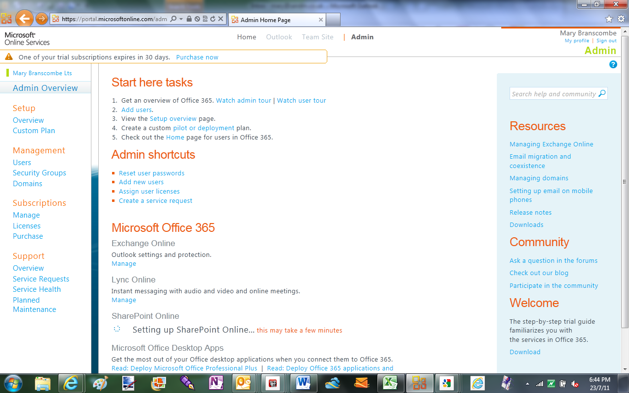 By comparison, the Office 365 dashboard is clear and well laid out; you can see immediately what to do.