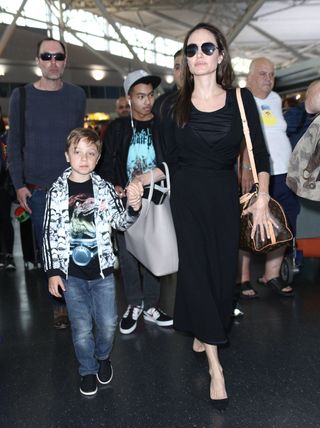 Actress Angelina Jolie, with her sons Knox Jolie-Pitt and Maddox Jolie-Pitt and her brother James Haven are seen on June 17, 2016 in New York City.
