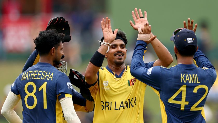Sri Lanka's Kamil Mishara celebrating at the 2026 T20 World Cup