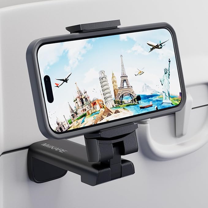 MiiKARE, Miikare Airplane Travel Essentials Phone Holder, Universal Handsfree Phone Mount for Flying With 360 Degree Rotation, Accessory for Airplane, Travel Must Haves Phone Stand for Desk, Tray Table