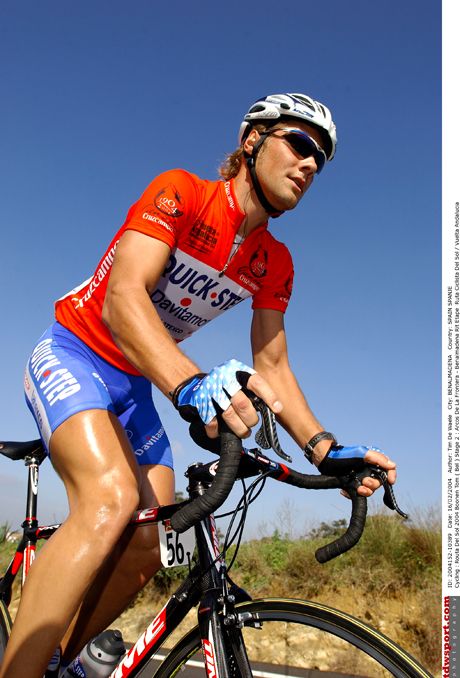 Boonen wears the leaders jersey at the Ruta del Sol after winning the opening stage in 2004