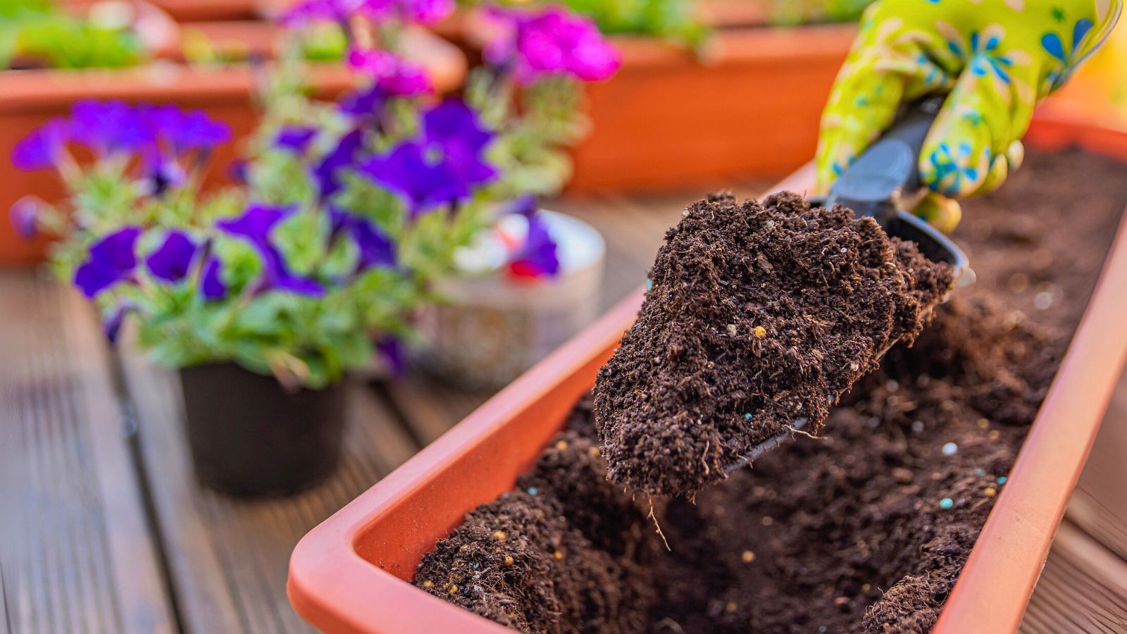 Mixing potting soil for planting