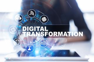 "Digital transformation" in front of a person in an office