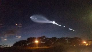 SpaceX launched a Falcon 9 rocket carrying 10 Iridium Next satellites on Dec. 22, 2017 from Vandenberg Air Force Base in California in a dazzling liftoff just after sunset. Space.com managing editor captured this cell phone view from the I-5 freeway in Ir