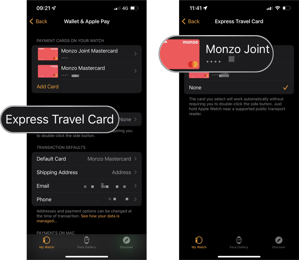 apple watch express travel card