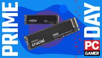two crucial ssds floating on a prime day pc gamer background