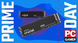 two crucial ssds floating on a prime day pc gamer background