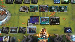 A selection of cards on a grassy field in Magic: The Gathering Arena
