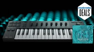 NI Komplete Kontrol M32 MIDI keyboard on a blue and black background