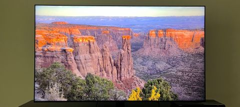 Samsung-QN95C TV showing a canyon onscren