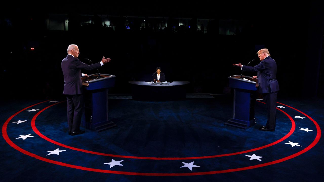 Donald Trump and Joe Biden participate in the final presidential debate at Belmont University in Nashville, Tennessee, on October 22, 2020