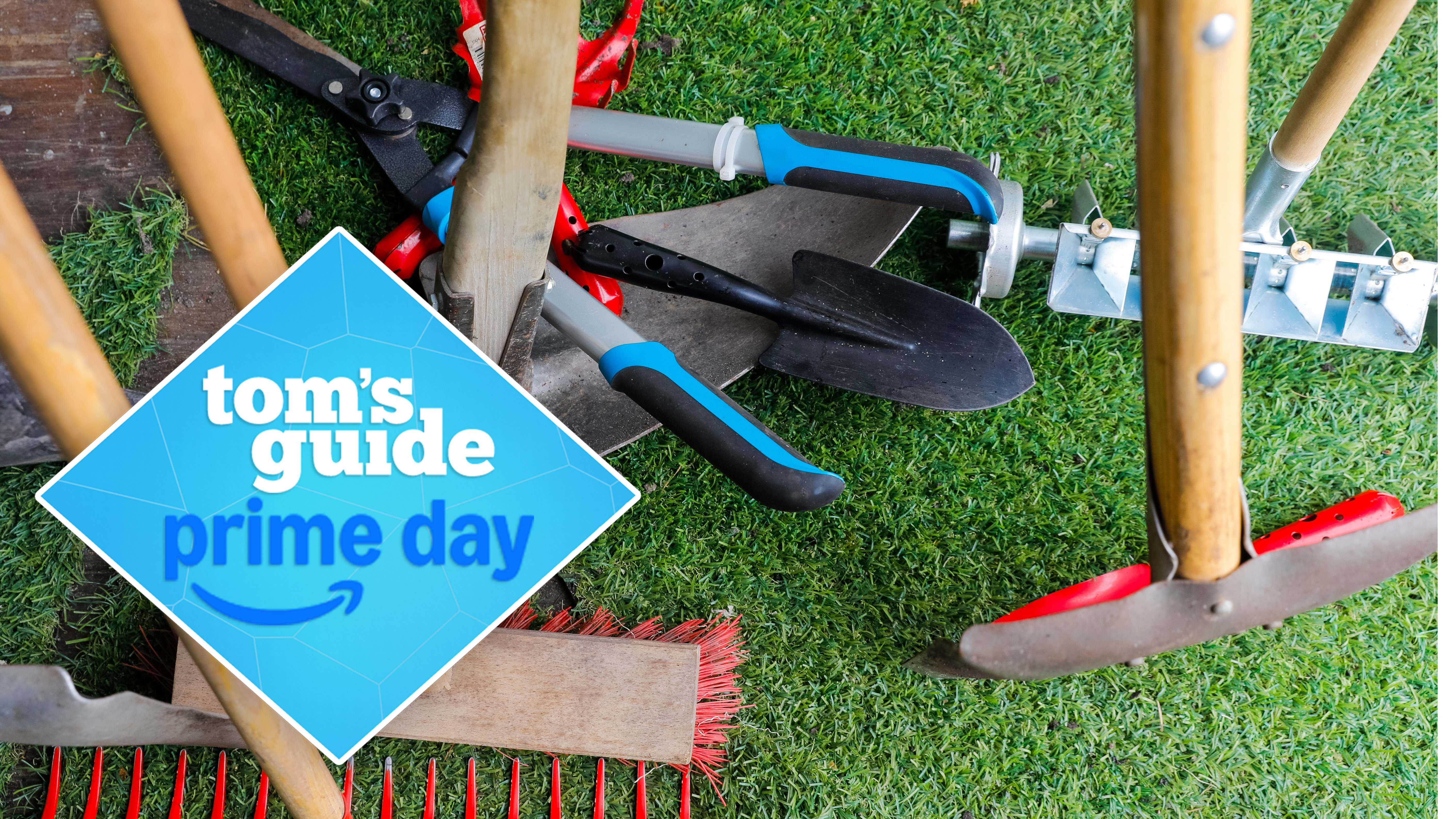 Garden tools on grass