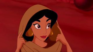 Princess Jasmine is disguised in a simple robe