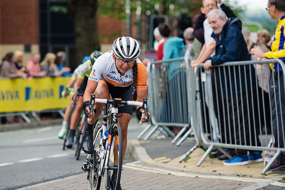 Anouska Koster (Rabo Liv) enters the final 250 metres at Aviva Women's Tour 2016 - Stage 3