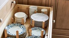 dishes in a pegboard drawer