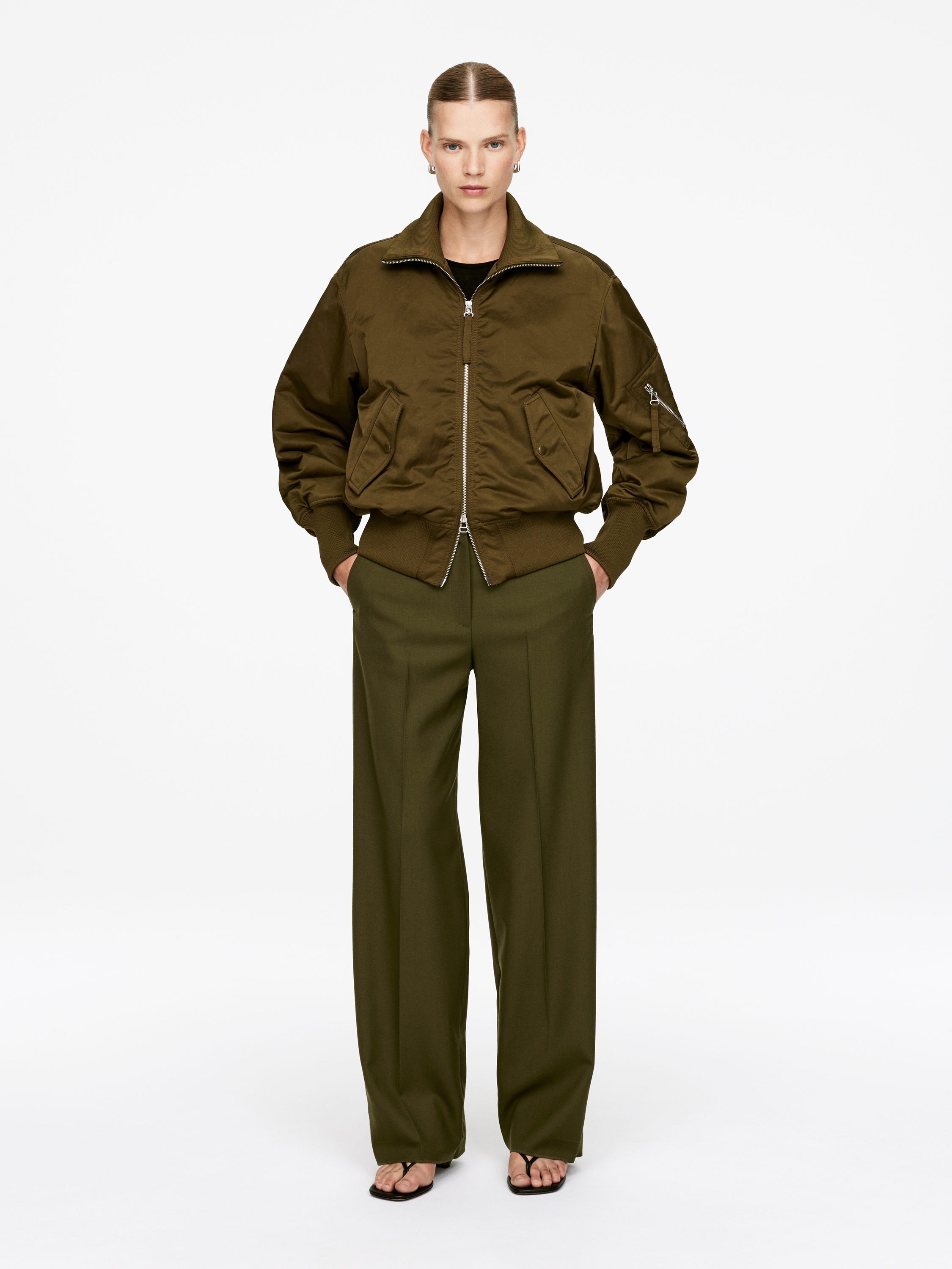 Hopsack Wool Trousers 
 Dark Green 
 Women 
 Arket Gb