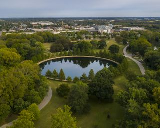 aerial shot of gardens in Columbus, Indiana