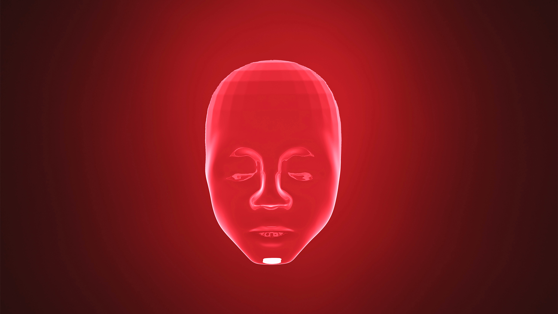 AI concept image showing humanoid face illuminated in red against a glowing red and black background.