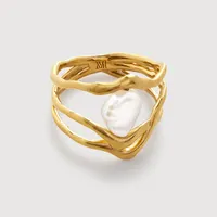Monica Vinader Gold Vermeil Amy Powney Keshi Pearl Triple Ring - Pearl