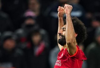 Liverpool’s Mohamed Salah celebrates scoring their side’s second goal of the game during the UEFA Champions League, Group B match at Anfield, Liverpool. Picture date: Wednesday November 24, 2021