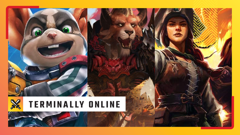 An image for Terminally Online, PC Gamer&#039;s MMO column: Edited to feature three characters from three different action MMORPGs.