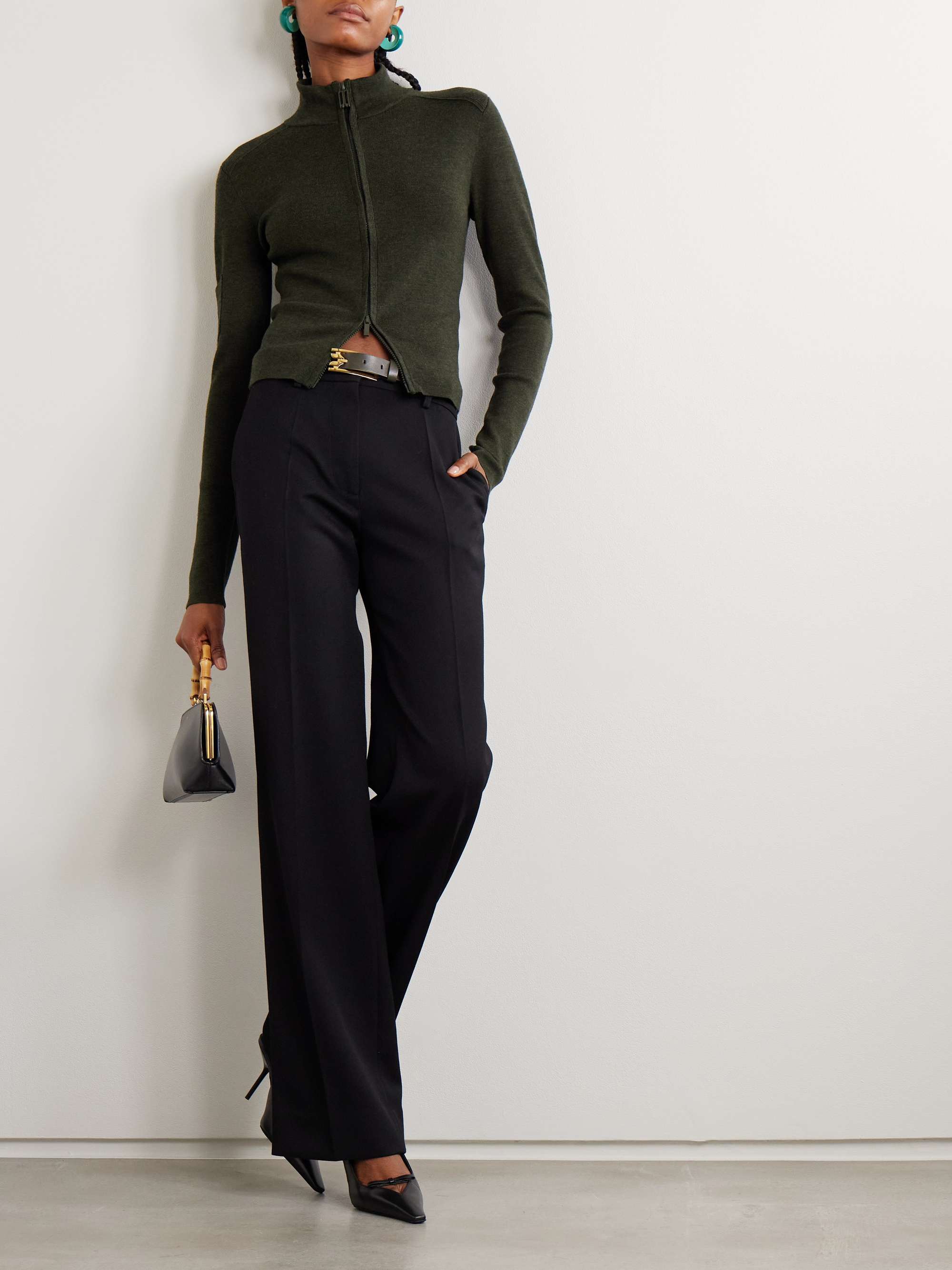 Merino Wool-Blend Zip-Up Sweater
