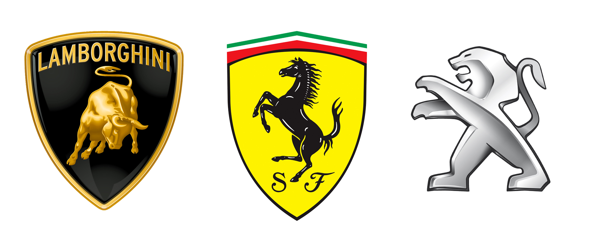 Lamborghini, Ferrari, Peugeot logo