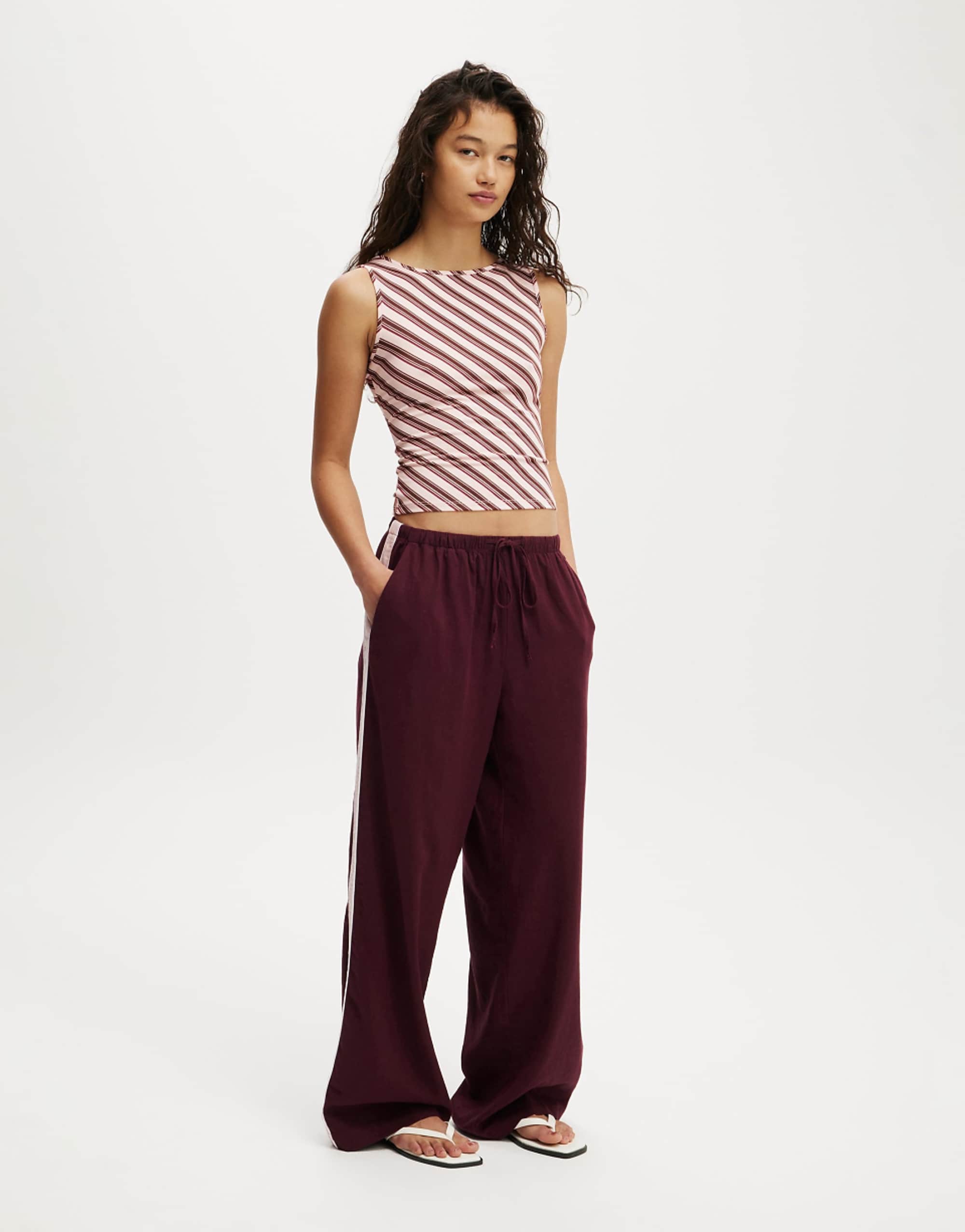 Cotton on Haven Wide Leg Pant in Burgundy - Auburn