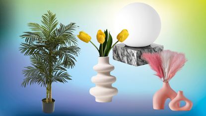 indoor tree, vase, lamp and pink objets