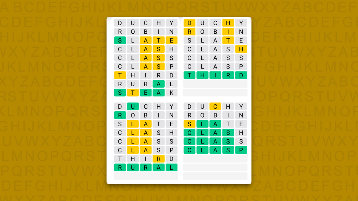 Quordle answers for game 1720 on a yellow background