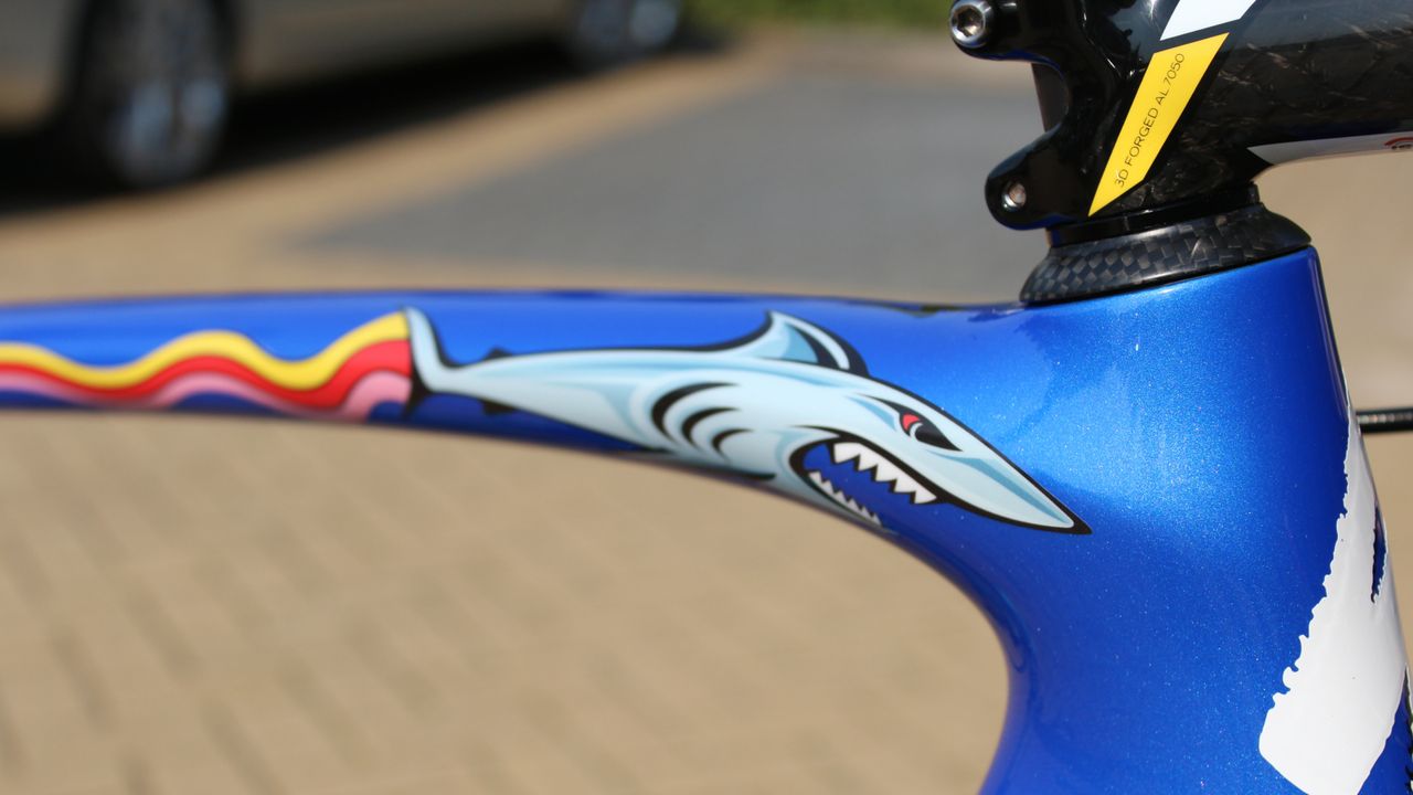 The shark design is a reference to Nibali's nickname &ndash; the Shark of Messina