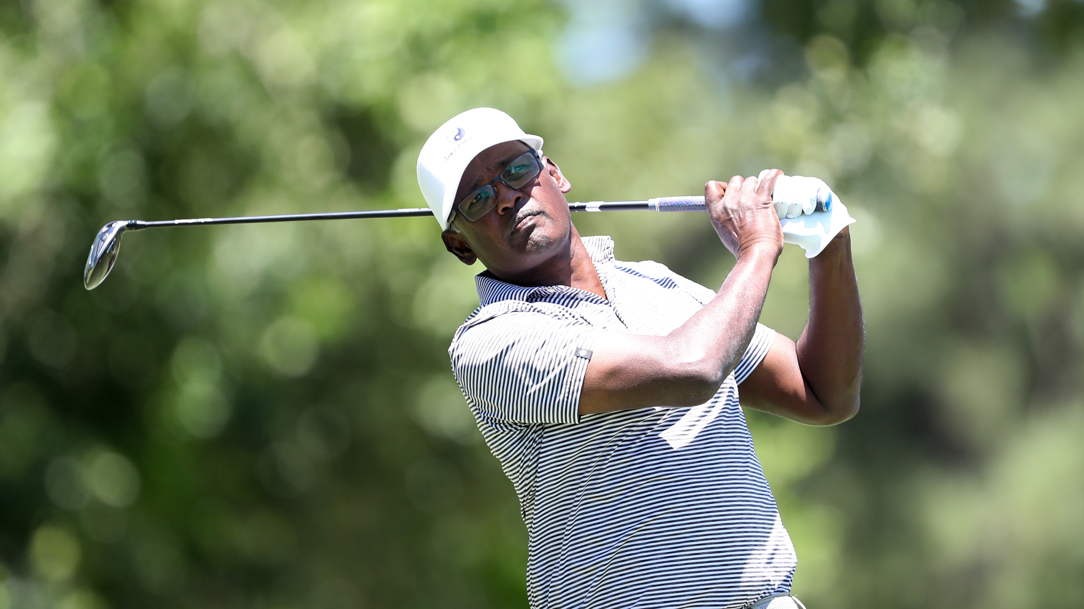 Vijay Singh hits a tee shot at the 2025 Insperity Invitational