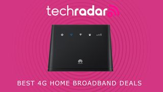 Huawei 4G Home broadband router on pink background with Best 4G Home Broadband deals text