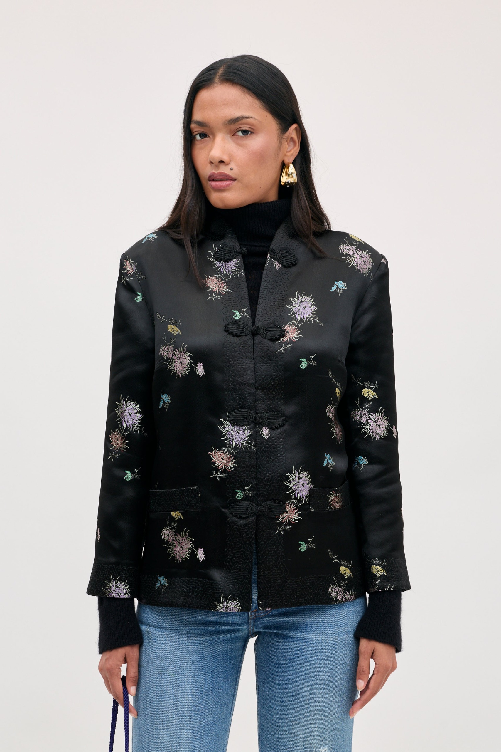 Sloane Satin Jacquard Jacket in Flora Black
