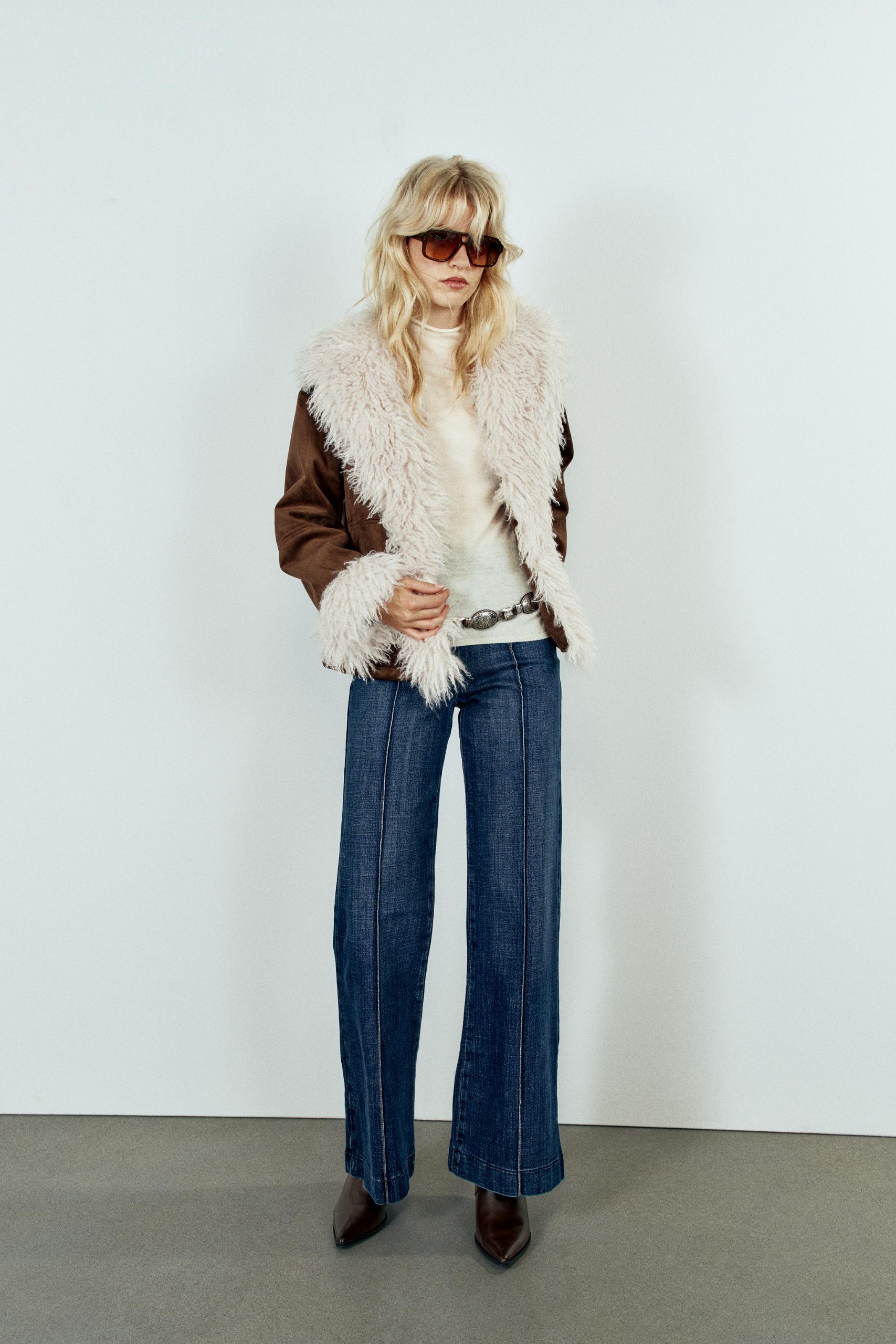 Combined Jacket With Faux Fur - Brown - Xs