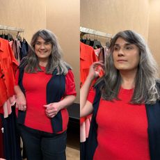 Woman wearing red sweater
