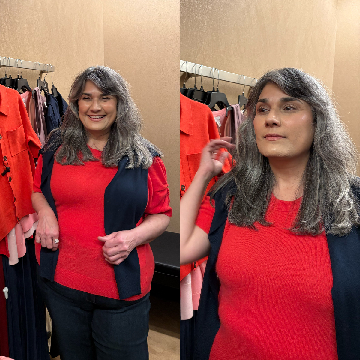 Woman wearing red sweater