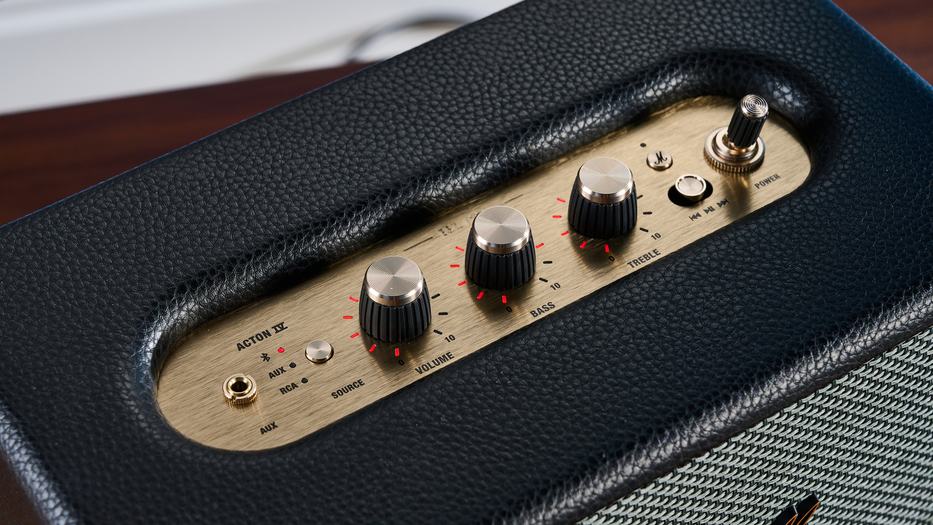 A black Marshall Acton IV mains-powered home speaker