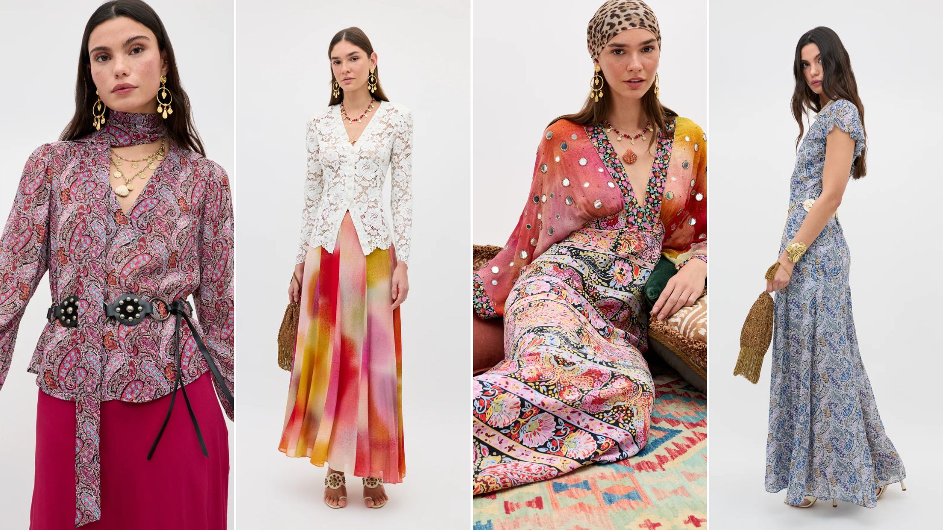 Four models wearing the Rixo x Liberty collection 